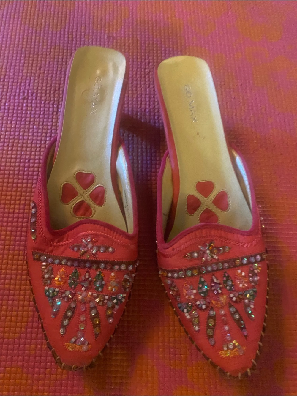 Embellished Red Women's Slip-On Mules